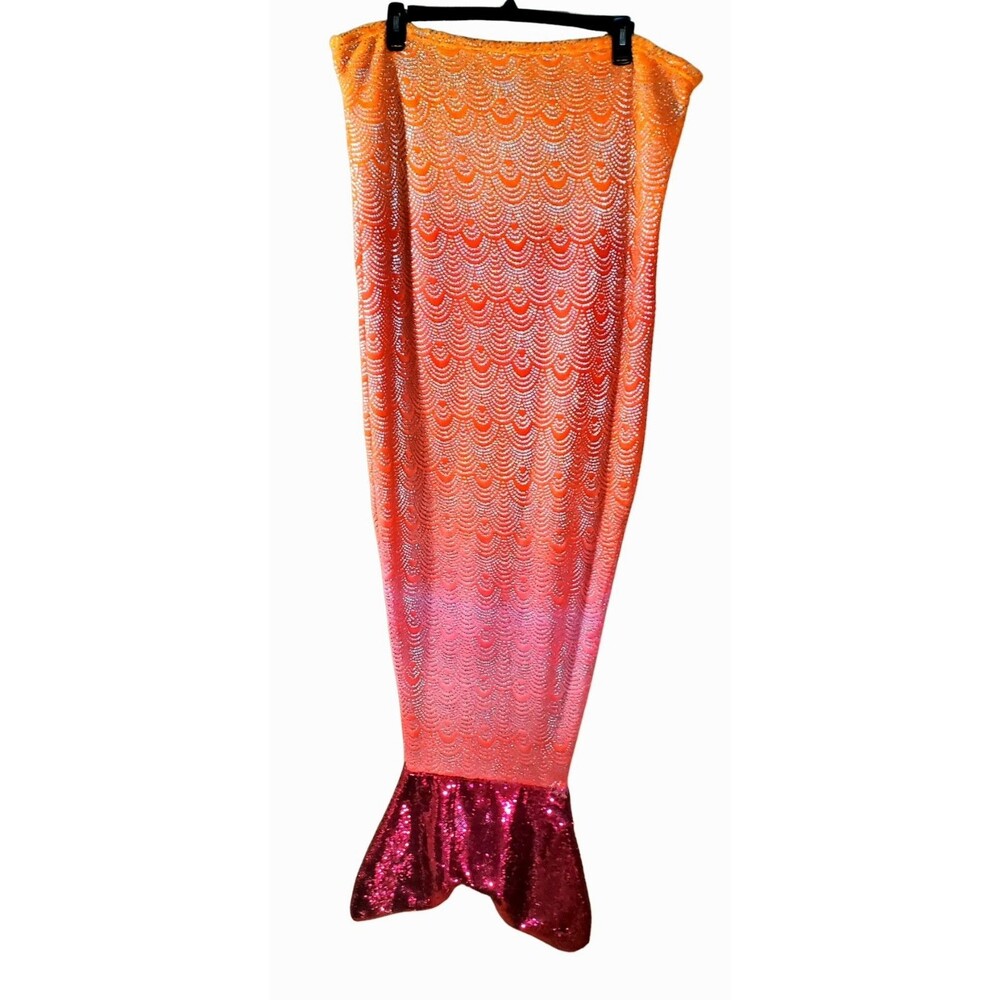 Sequin Mermaid Tail Blanket Wearable Cozy Fleece Orange Pink Throw Teen/Adult